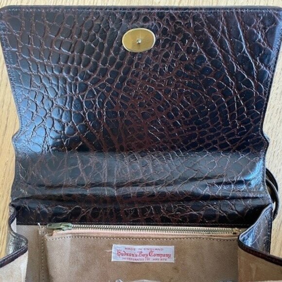 Vtg. 1950’s Hudson's Bay Co. LEATHER + SUEDE HANDBAG Embossed Croc/Gator/Snake - Picture 3 of 16